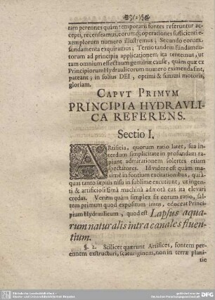 CAPUT PRIMUM PRINCIPIA HYDRAULICA REFERENS.