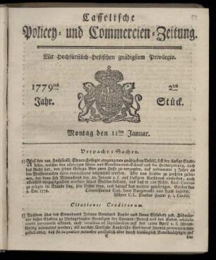 2tes Stueck, Montag den 11ten Januar. 1779