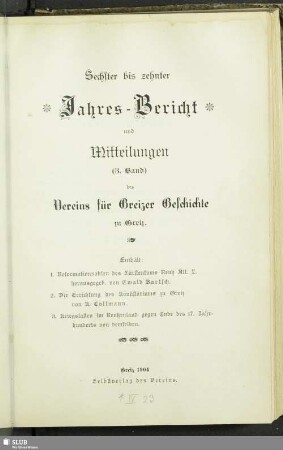 6/10.1904: Jahresbericht und Mitteilungen ... des Vereins für Greizer Geschichte zu Greiz