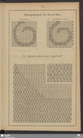 Bindungs-Beispiele für Damast-Ware, für deutschen (Germania-) Jeppirhstoff