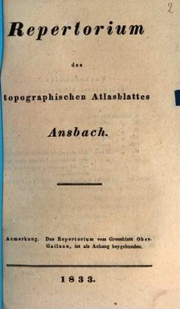 Repertorium des topographischen Atlasblattes ..., [39/38]. Ansbach