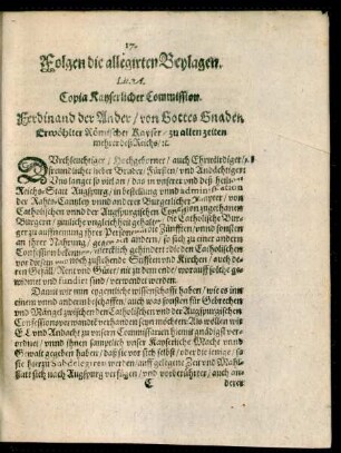 Folgen die allegirten Beylagen.