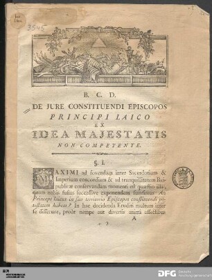 De Jure Constituendi Episcopos Principi Laico Ex Idea Majestatis Non Competente