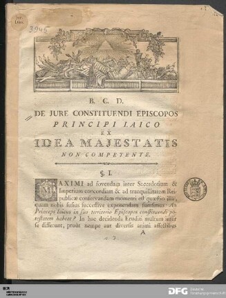 De Jure Constituendi Episcopos Principi Laico Ex Idea Majestatis Non Competente