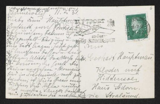Brief von Hedwig Fischer an Margarete Hauptmann