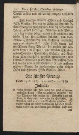 Die fünffte Predig, Vom 1522. 1523. 1524. und 1525. Jahr.