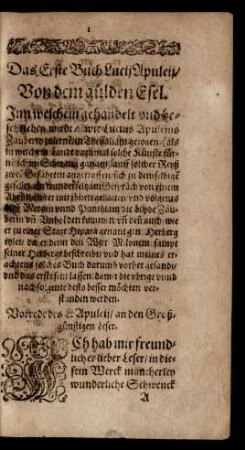 Das Erste Buch Lucii Apuleii/ Von dem gülden Esel.