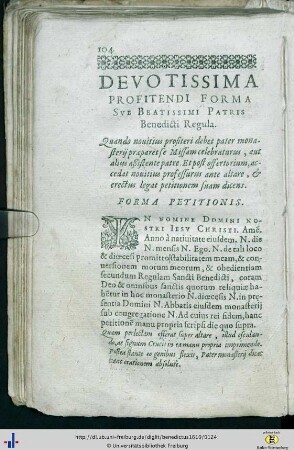 Devotissima Profitendi Forma sub Beatissimi Patris Benedicti Regula