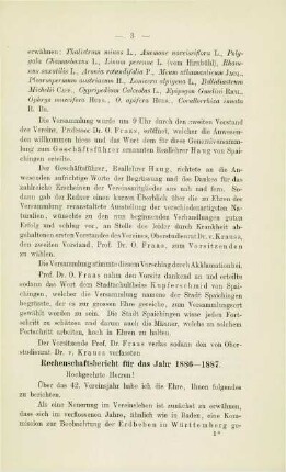 Rechenschaftsbericht für das Jahr 1886/87 (F. v. Krauß)