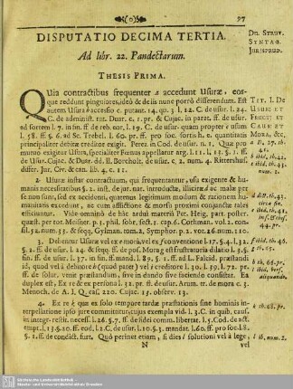 Disputatio Decima Tertia. Ad libr. 22. Pandectarum