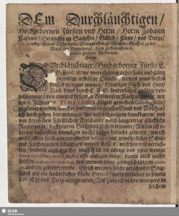 Dem Durchlauchtigen ... [Widmung]