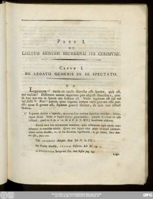 Caput I. De Legato Generis In Se Spectato.