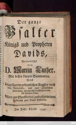 Der ganze Psalter Königs und Propheten Davids