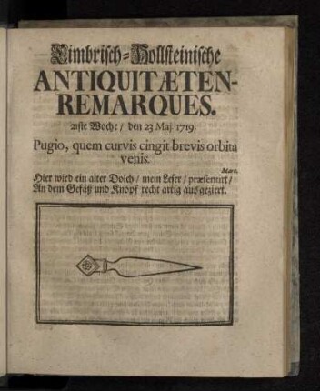 Cimbrisch-Hollsteinische Antiquitæten-Remarques. 21ste Woche/ den 23 Maj. 1719.