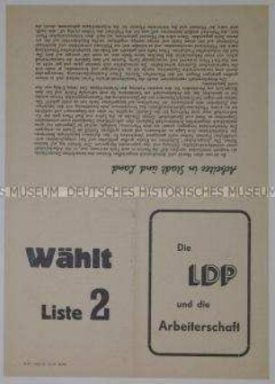 Propagandaflugblatt der LDPD Sachsen zu den Kreis- und Landtagswahlen 1946