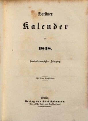 Berliner Kalender : für ..., 1848