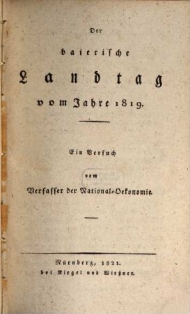 Der baierische Landtag vom Jahre 1819 : ein Versuch