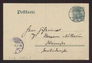 Schreiben an Hermann Muthesius (Postkarte)