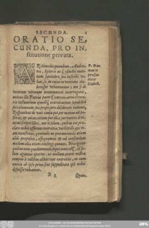 Oratio Secunda, Pro Institutione privata.