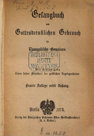 Gesangbuch zum gottesdienstlichen Gebrauch für evangelische Gemeinen