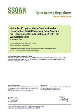 Virtuelles Propädeutikum "Methoden der Historischen Sozialforschung" am Zentrum für Historische Sozialforschung (ZHSF): ein Werkstattbericht