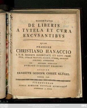 Dissertatio De Liberis A Tvtela Et Cvra Excvsantibvs