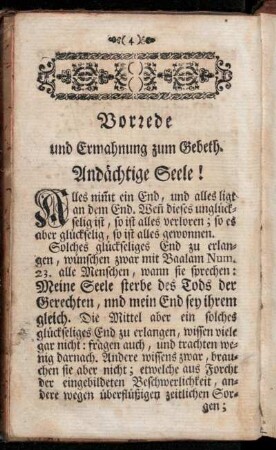 Vorrede und Ermahnung zum Gebeth. Andächtige Seele!