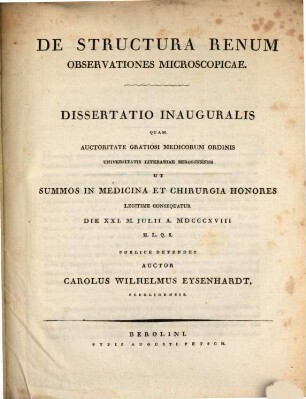 De structura renum observationes microscopicae : Diss. inaug. ; cum tab. aen.