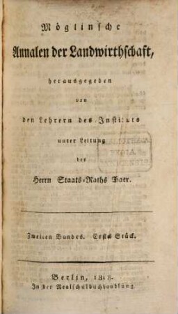 Möglinsche Annalen der Landwirthschaft. 2,1, 2, 1. 1818