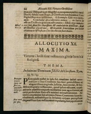 94-100, Allocutio XII. Maxima. Virtutes Christi sunt vestimenta gloriae hominis Religiosi