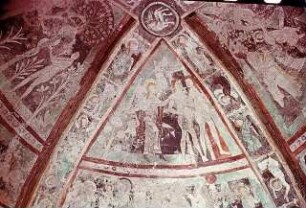 Biblische Szenen, thronende Madonna, Heilige