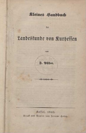 Kleines Handbuch der Landeskunde von Kurhessen