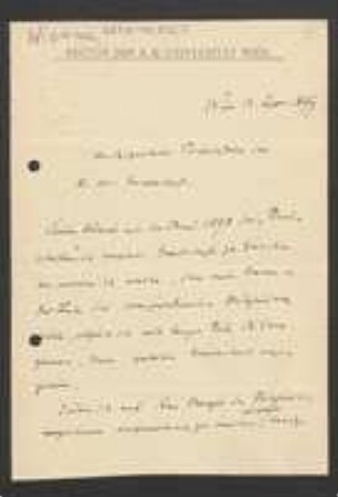 Brief von Julius von Wiesner an Unbekannt