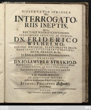 Dissertatio Ivridica De Interrogatoriis Ineptis