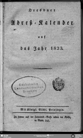1823: Dresdner Adress-Kalender : auf d. Jahr ...