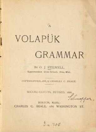 A volapük grammar : By O. J. Stilwell