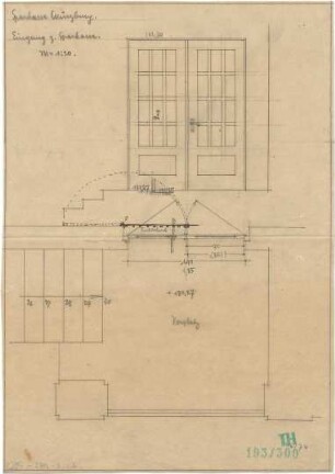 Fischer, Theodor; Würzburg, Münsterplatz; Sparkasse - Eingang zur Sparkasse (Grundriss, Ansicht)