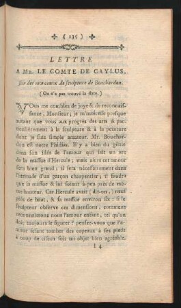 Lettre A Mr. Le Comte De Caylus, sur des morceaux de sculpture de Bouchardon