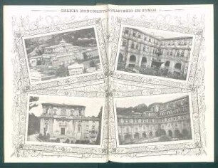 Galicia monumental - Monasterio de Samos : [Cuatro vistas del Monasterio, de la Iglesia, de los claustros antiguo y moderno]