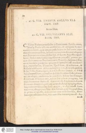 41. C. Vib. Trebun. Gallus XLI. Rom. Imp. & eius filius 42. C. Vib. Volusianus XLII. Rom. Imp.