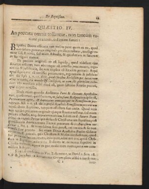 Quaestio IV. An peccata omnia tollantur, non tatum ra- ...