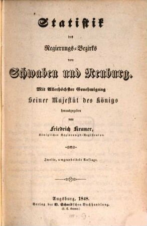 Statistik des Regierungs-Bezirks von Schwaben und Neuburg