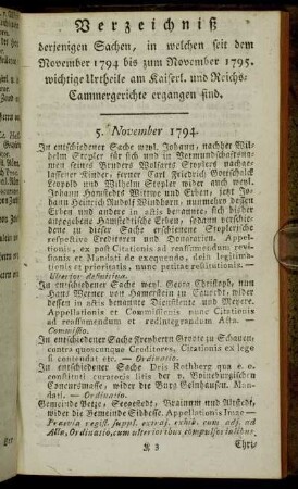 Verzeichniß derjenigen Sachen, in welchen... wichtige Urtheile am Kaiserl. und Reichs-Cammergerichte ergangen sind.