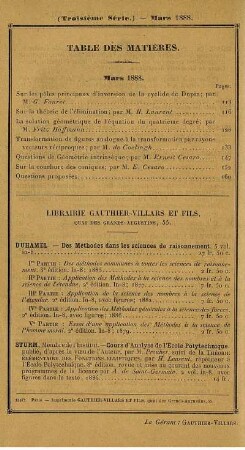 Table des matières. Mars 1888.