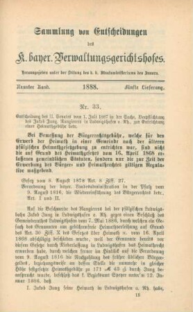 Neunter Band. 1888. Fünfte Lieferung. - Nr. 33. - Nr. 39.