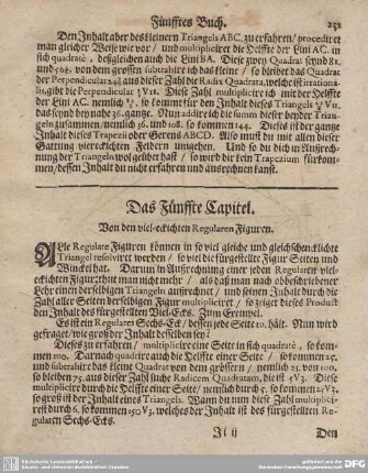 Das Fünffte Capitel. Von den viel-eckichten Regularen Figuren.