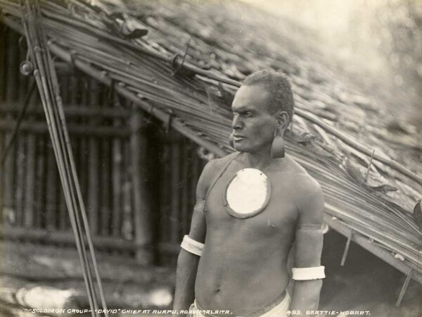 "David, Chief of Ruapu; Roas-Bay. S.O. Malaita"