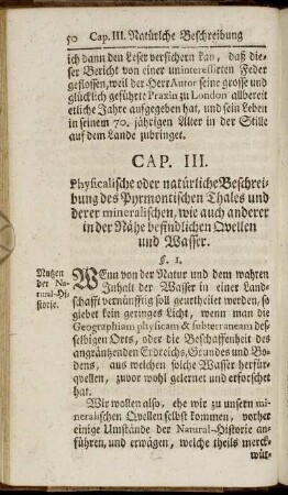 Cap. III. Physicalische oder natürliche Beschreibung des Pyrmontischen Thals, und derer mineralischen, wie auch anderer in der Nähe befindlichen Qvellen und Wasser.