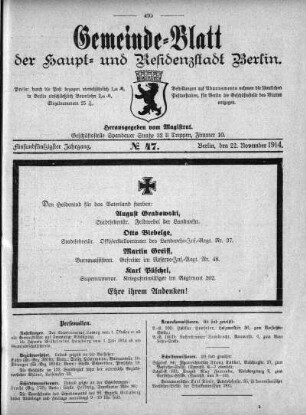 1914,47: No. 47, 22. November 1914