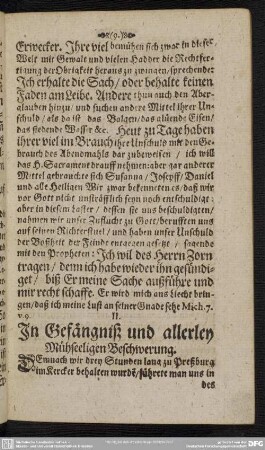 II. In Gefängniß und allerley Mühseeligen Beschwerung
